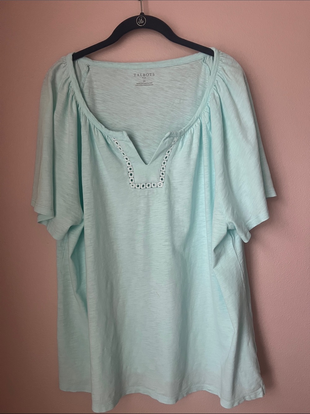 Talbots Light Mint Eyelet-Trim Scoop Neck Tunic Top